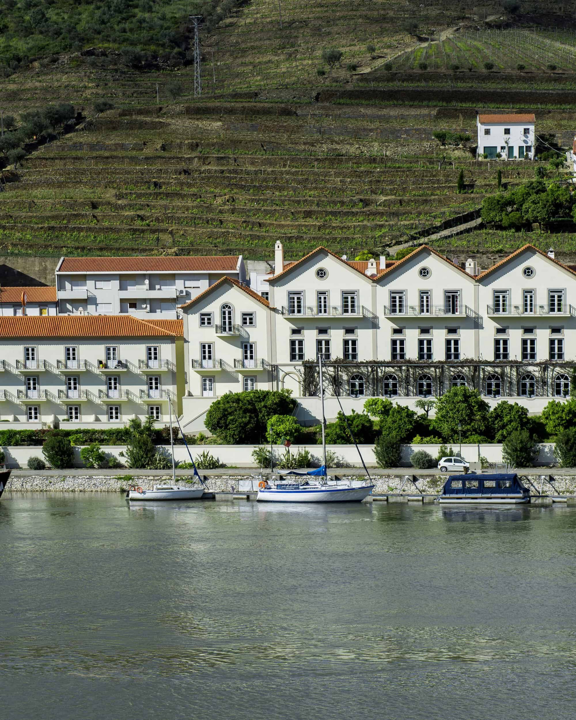 Boutique hotel and boats along the Douro river in Portugal